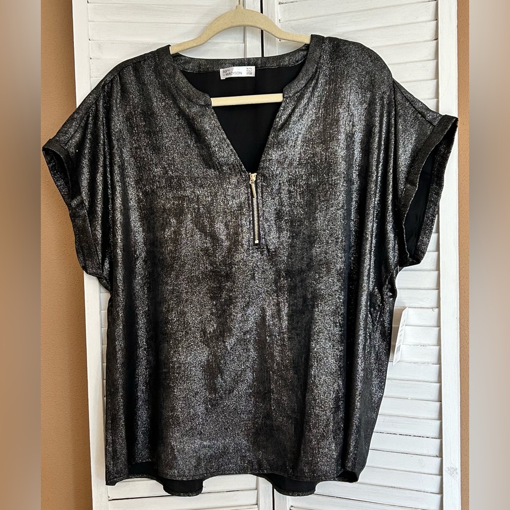 89th & Madison black shimmer top blouse Womens Size XL NWT shiny shimmery